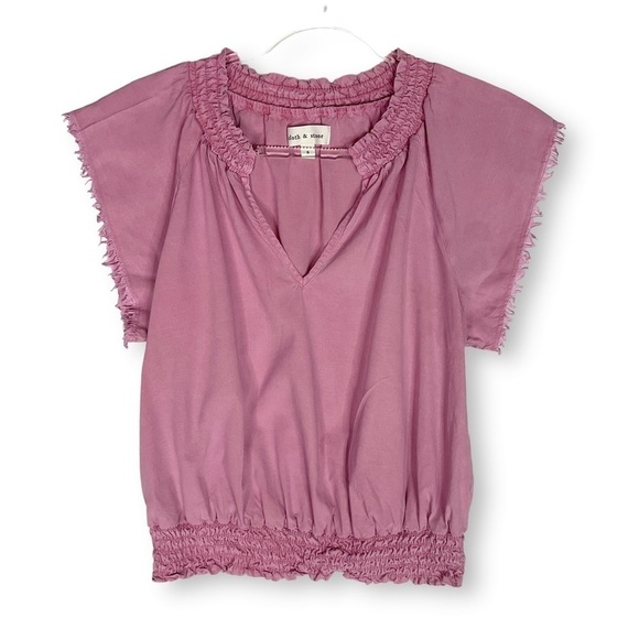 cloth & stone Tops - Cloth & Stone Smocked Top Sz S V Neck Frayed Sleeve Boho Feminine Pink
